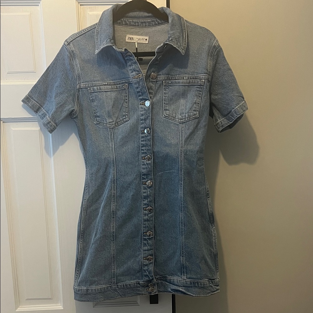 Zara Light Blue Denim Shirt Dress
